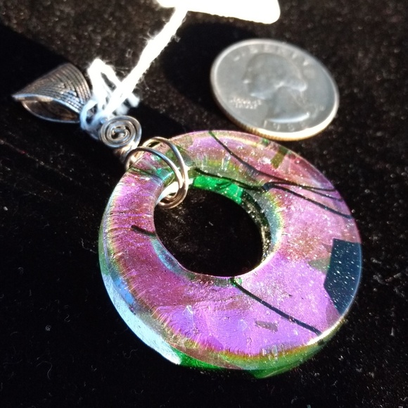 Handcrafted .925 Dichroic Glass Pendant - Picture 3 of 8